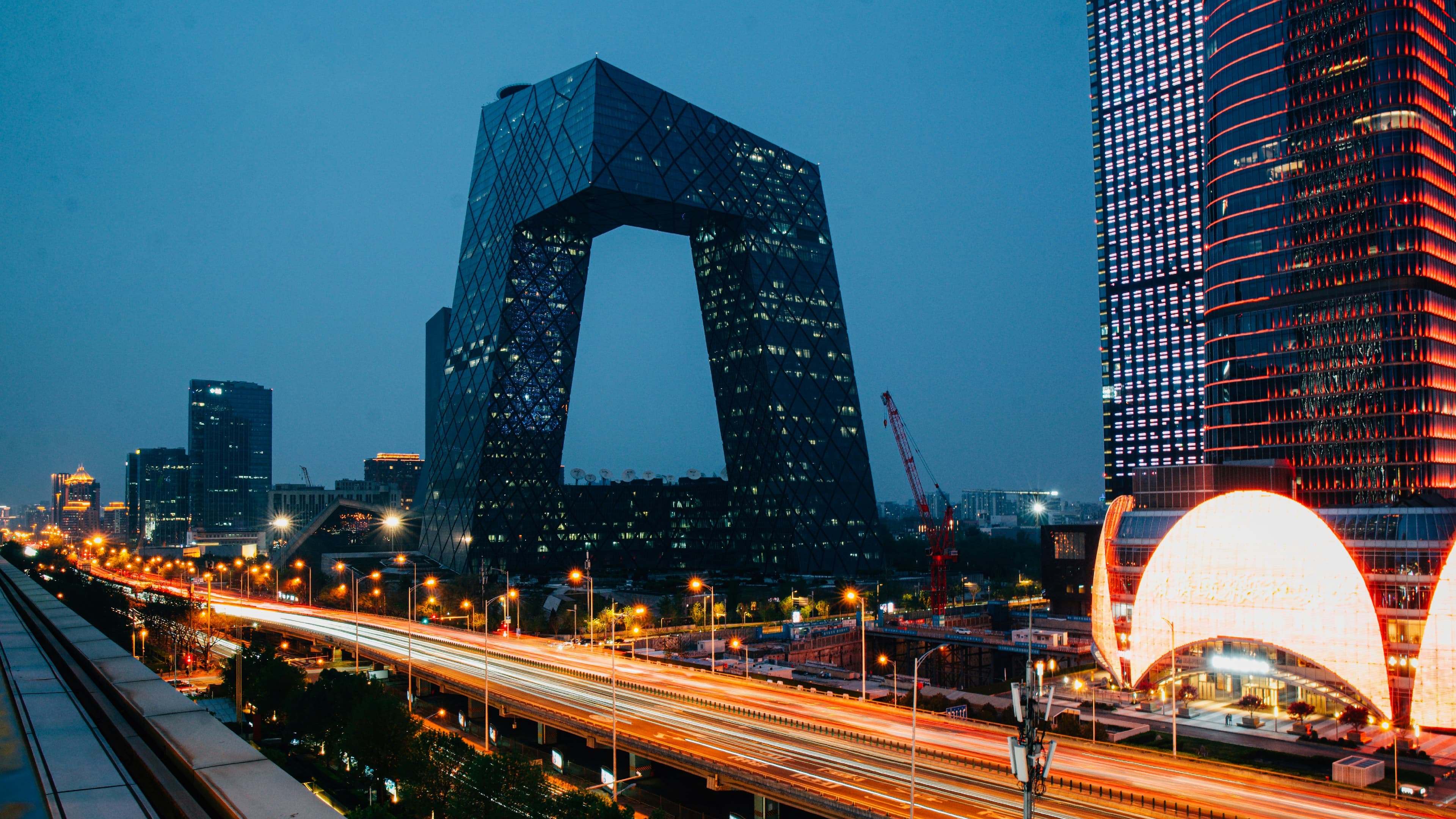 Beijing Central Business District at night, CCTV Tower and modern skyscrapers