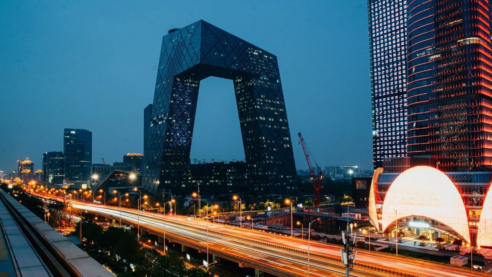 Beijing Central Business District at night, CCTV Tower and modern skyscrapers