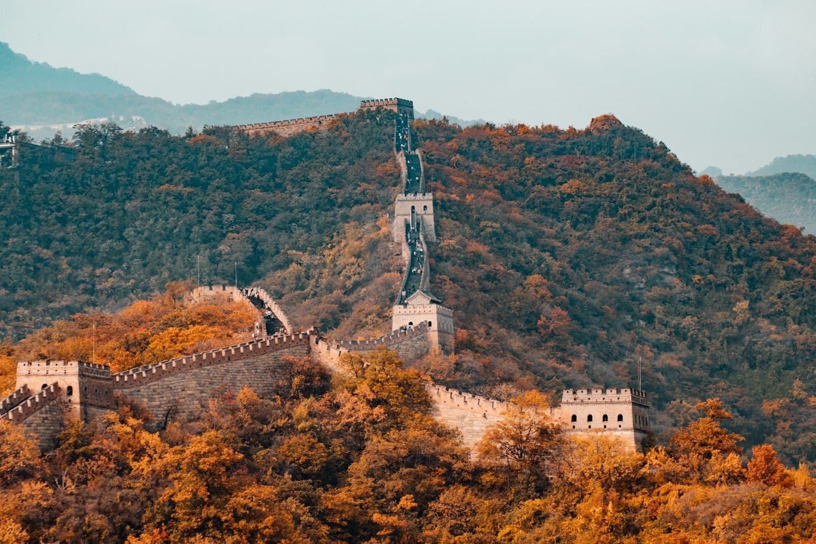 Great Wall of China winding through autumn mountains near Beijing
